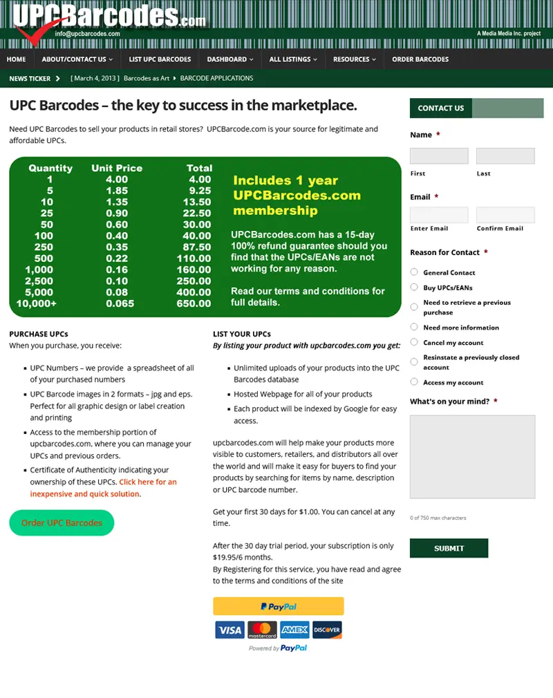 UPC Barcodes – WordPress Barcode Services Website Development