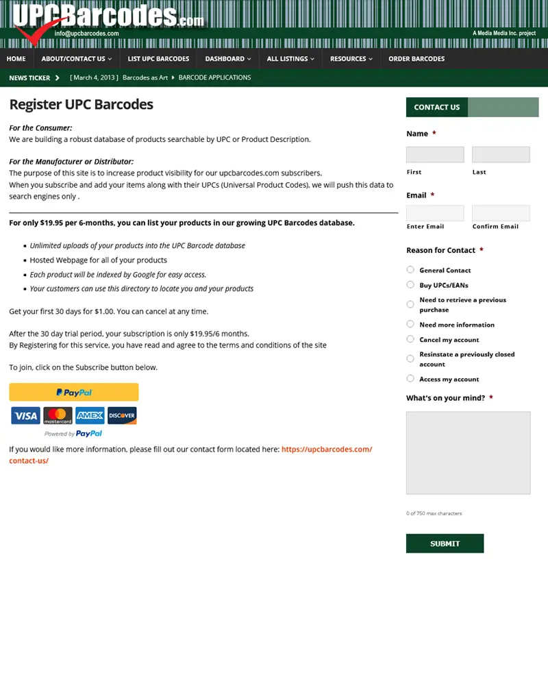 UPC Barcodes – WordPress Barcode Services Website Development