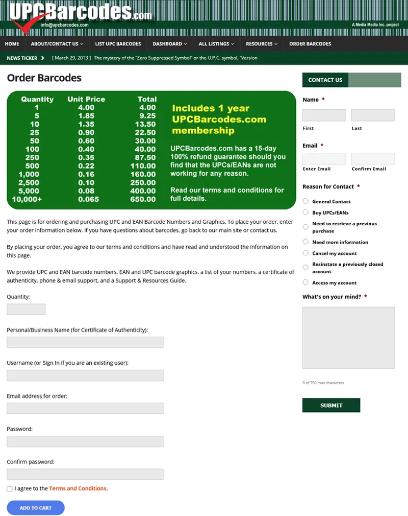 UPC Barcodes – WordPress Barcode Services Website Development